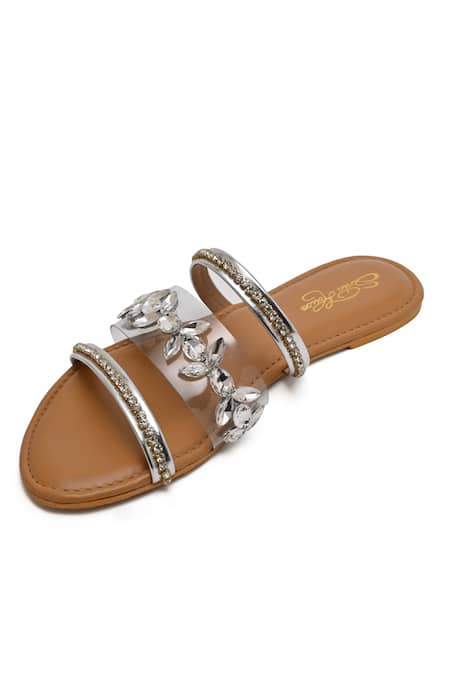 Shop_Sole House_Silver Crystal Embellished Multi-strap Flats _Online_at_Aza_Fashions