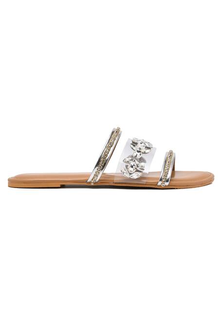 Sole House_Silver Crystal Embellished Multi-strap Flats _at_Aza_Fashions