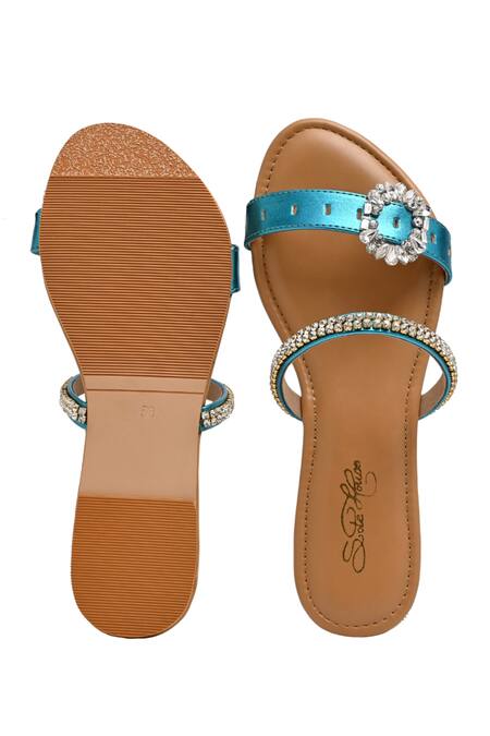 Buy_Sole House_Blue Embellished Brooch Strap Flats 