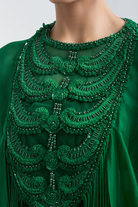 Anamika Khanna Green Embroidery Cape Top And Pant Set at Aza Fashions Anamika Khanna_Green Embroidery Cape Top And Pant Set_at_Aza_Fashions