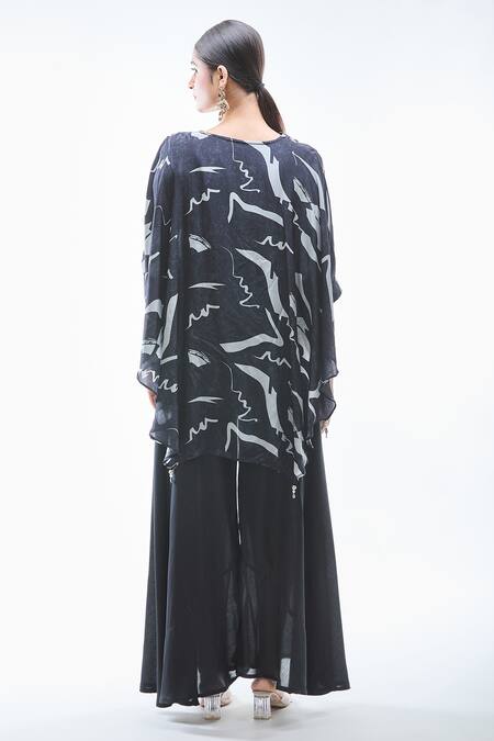 Shop Samyukta Singhania Black Natural Crepe Printed Abstract V Neck Kaftan And Palazzo Set at Aza Fashions Shop_Samyukta Singhania_Black Natural Crepe Printed Abstract V Neck Kaftan And Palazzo Set_at_Aza_Fashions