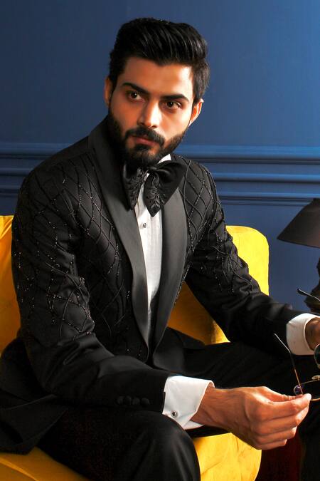 The House Of Diwans Bead Wavy Pattern Embellished Tuxedo Trouser Set 