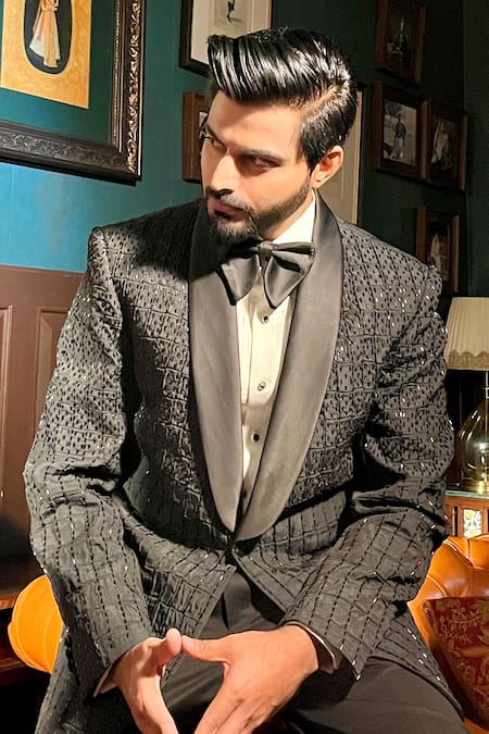 The House Of Diwans Checkered Embellished Tuxedo Trouser Set 