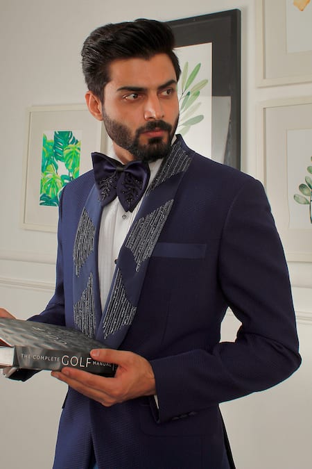 The House Of Diwans Embellished Textured Tuxedo Trouser Set 