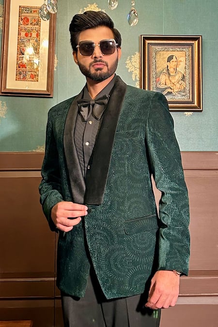 The House Of Diwans Velvet Spiral Pattern Tuxedo Trouser Set 