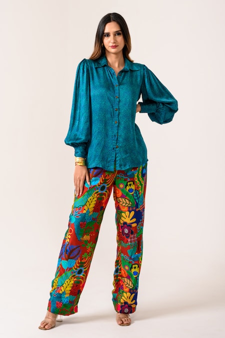 JUHI BENGANI Sea Printed Shirt & Abstract Print Pant Set 