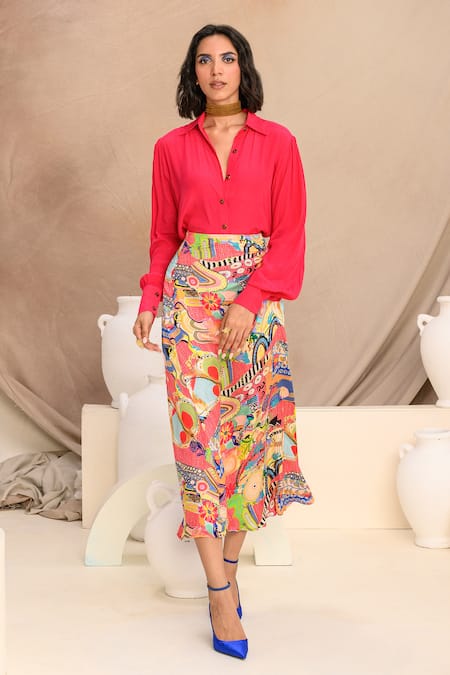 JUHI BENGANI Button Down Shirt & Frenzy Printed Skirt Set 