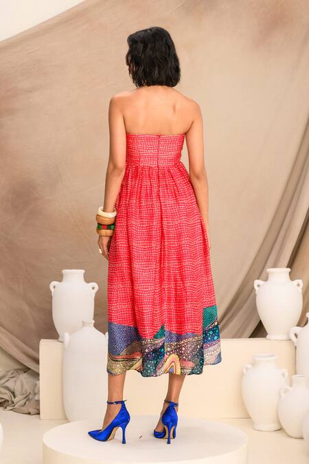 Buy_Juhi Bengani_Pink Organza Satin Printed Abstract Straight Tube Dress 