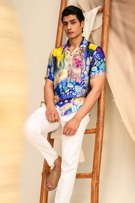 Buy_Juhi Bengani_Multi Color Silk Satin Indigoink Galaxy Print Shirt