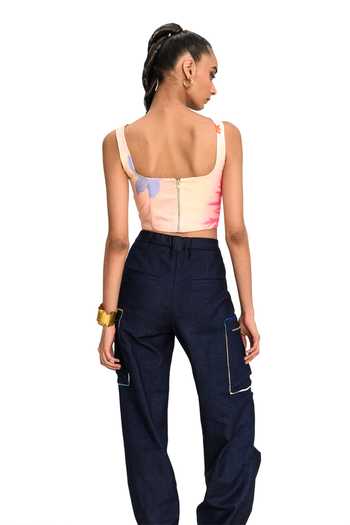 Shop_Juhi Bengani_Blue Denim Vanilla Bloom Solid Cargo