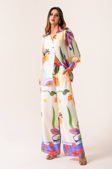 Buy Juhi Bengani Multi Color Collared Floral Printed Shirt And Pant Set Online at Aza Fashions Buy_Juhi Bengani_Multi Color Collared Floral Printed Shirt And Pant Set_Online_at_Aza_Fashions
