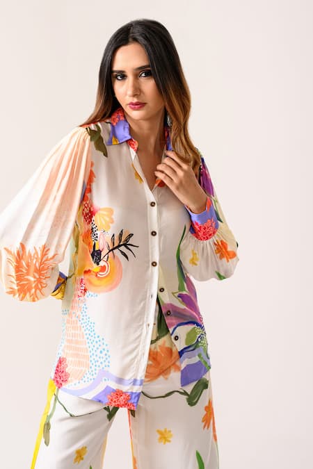 Buy Juhi Bengani Multi Color Collared Floral Printed Shirt And Pant Set Buy_Juhi Bengani_Multi Color Collared Floral Printed Shirt And Pant Set