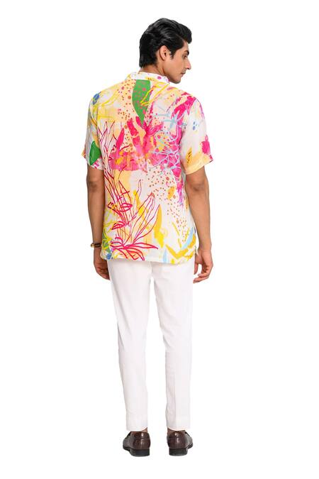 Juhi Bengani Multi Color Crepe Printed Floral Splash Shirt Online at Aza Fashions Juhi Bengani_Multi Color Crepe Printed Floral Splash Shirt_Online_at_Aza_Fashions