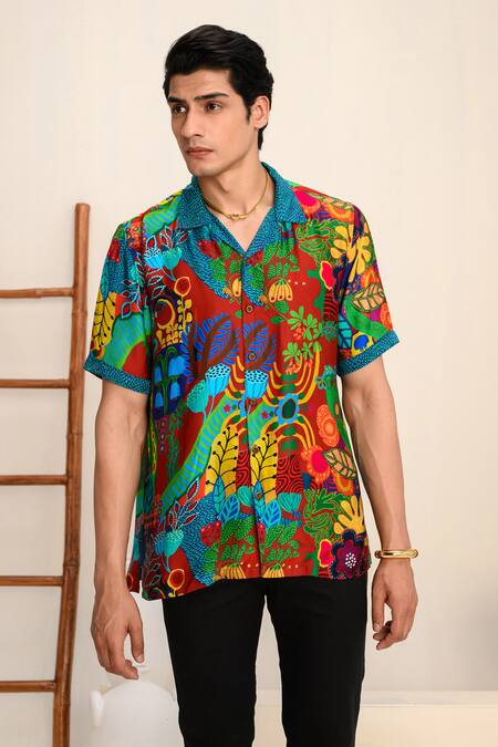 Juhi Bengani_Multi Color Shirt Silk Satin Printed Floral And Trouser Set_Online_at_Aza_Fashions