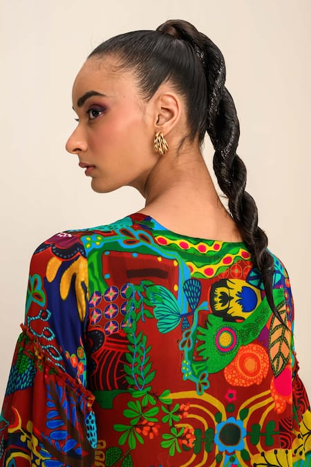 Juhi Bengani_Multi Color Jacket Organza Satin Printed Floral Jacket Open Flared Pant Set_Online_at_Aza_Fashions