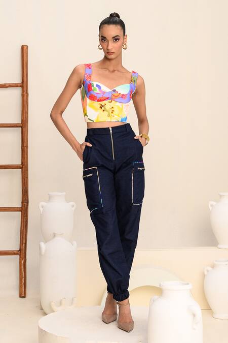 Juhi Bengani_Multi Color Corset Organza Satin Printed Floral Sweetheart Vanilla Bloom With_Online_at_Aza_Fashions