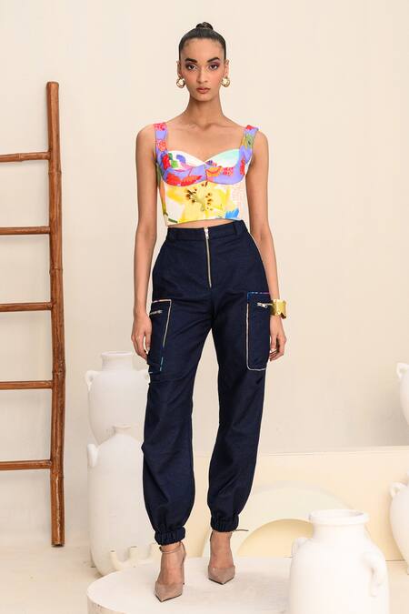 Shop_Juhi Bengani_Multi Color Corset Organza Satin Printed Floral Sweetheart Vanilla Bloom With_Online_at_Aza_Fashions