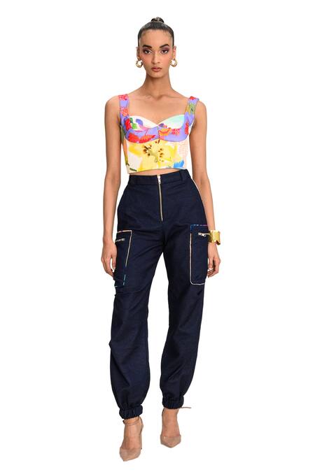 Juhi Bengani_Multi Color Corset Organza Satin Printed Floral Sweetheart Vanilla Bloom With_at_Aza_Fashions