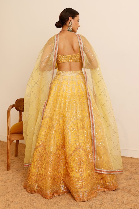 Studio Iris India Daffodil Floral Thread Embroidered Lehenga Set