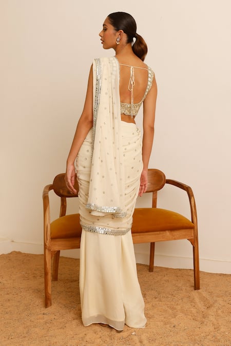 Studio Iris India Magnolia Sequin Embroidered Pre-Draped Saree With Blouse