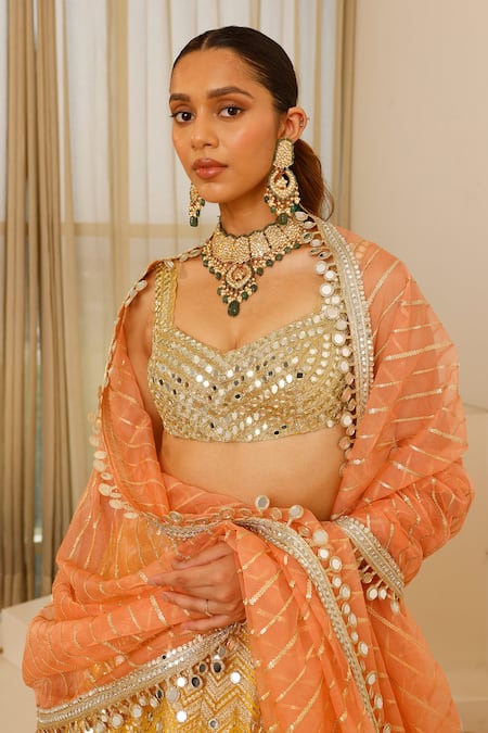 Studio Iris India_Yellow Organza Sequins, Mirrors Nazma Foil Embroidered Floral Lehenga Set _at_Aza_Fashions