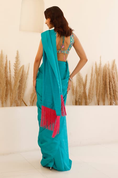 Studio Iris India Pansy Plain Pre-Draped Saree With Sequin Embroidered Blouse