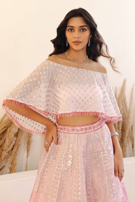 Buy Studio Iris India Pink Organza Sequins, Beads Petunia Foil Embroidered Lehenga With Blouse Online at Aza Fashions Buy_Studio Iris India_Pink Organza Sequins, Beads Petunia Foil Embroidered Lehenga With Blouse _Online_at_Aza_Fashions