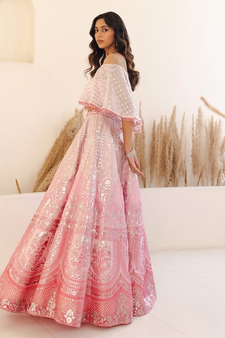 Studio Iris India Pink Organza Sequins, Beads Petunia Foil Embroidered Lehenga With Blouse at Aza Fashions Studio Iris India_Pink Organza Sequins, Beads Petunia Foil Embroidered Lehenga With Blouse _at_Aza_Fashions