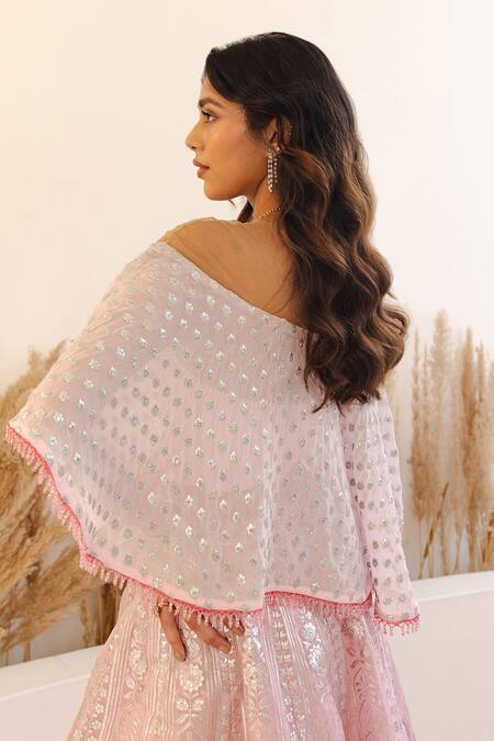 Buy Studio Iris India Pink Organza Sequins, Beads Petunia Foil Embroidered Lehenga With Blouse Buy_Studio Iris India_Pink Organza Sequins, Beads Petunia Foil Embroidered Lehenga With Blouse