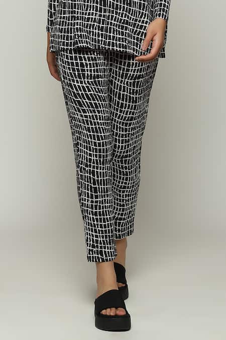 Buy Abraham And Thakore Black Tencel, Lycra Round Neck Lattice Print Top Online at Aza Fashions Buy_Abraham And Thakore_Black Tencel, Lycra Round Neck Lattice Print Top_Online_at_Aza_Fashions