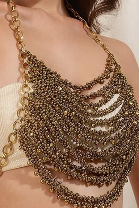 Buy_Rirasa_Ivory Lurex, Georgette Gota Patti Textured Crop Top With Ghunghroo Bralette_Online_at_Aza_Fashions