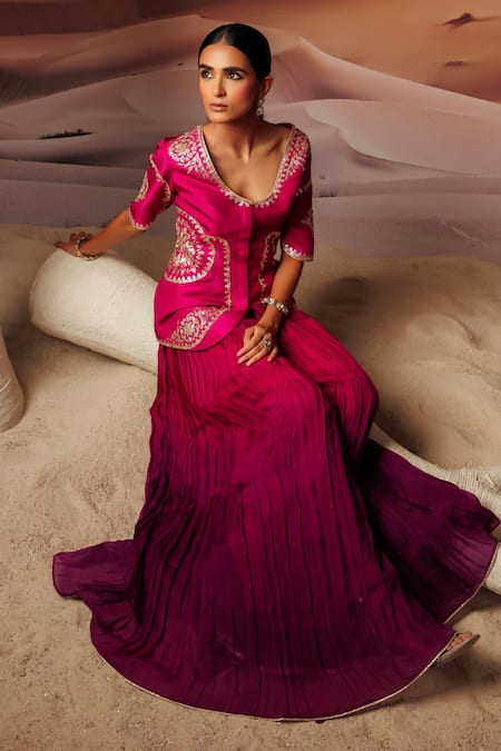 Adi By Aditya Khandelwl Pitta Embroidered Jacket With Pleated Palazzo 