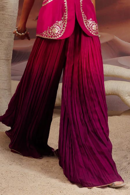 Adi By Aditya Khandelwl_Pink Silk, Georgette, Organza Pitta Embroidered Jacket With Pleated Palazzo _Online_at_Aza_Fashions