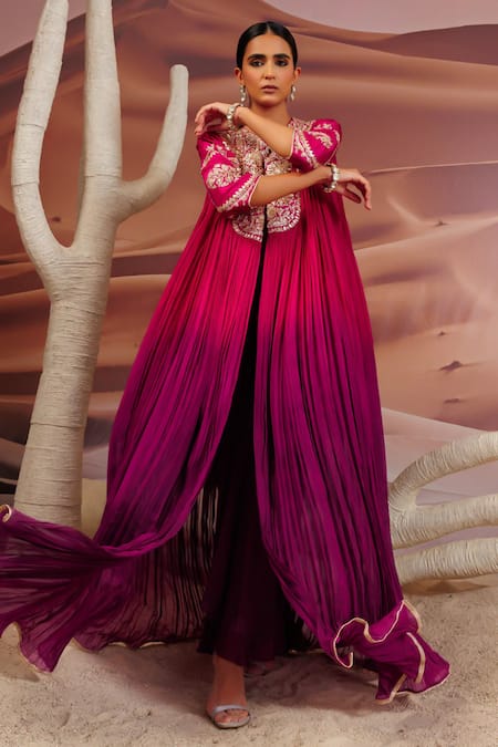 Adi By Aditya Khandelwl Pleat Embroidered Cape & Skirt Set 