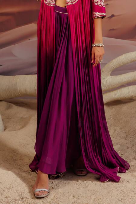 Buy Adi By Aditya Khandelwl Purple Georgette Organza Embroidery Gota Blouse V-neck Pleat Cape And Skirt Set Online at Aza Fashions Buy_Adi By Aditya Khandelwl_Purple Georgette Organza Embroidery Gota Blouse V-neck Pleat Cape And Skirt Set _Online_at_Aza_Fashions