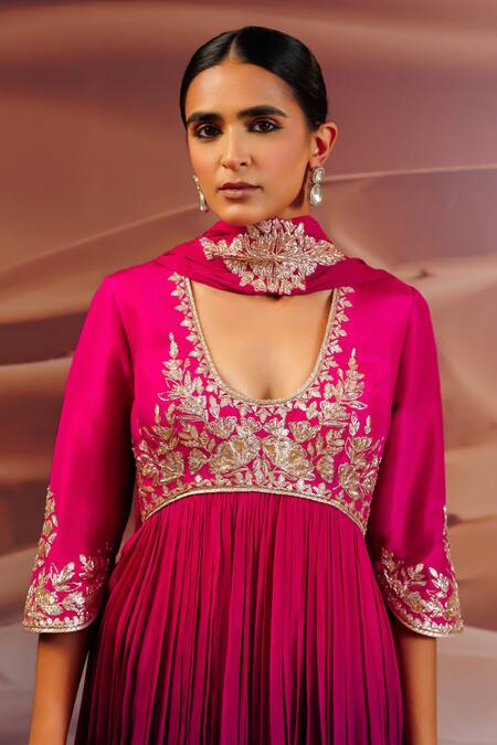 Adi By Aditya Khandelwl_Purple Georgette, Silk, Organza Gota Pleat Embroidered Yoke Top And Sharara Set _at_Aza_Fashions