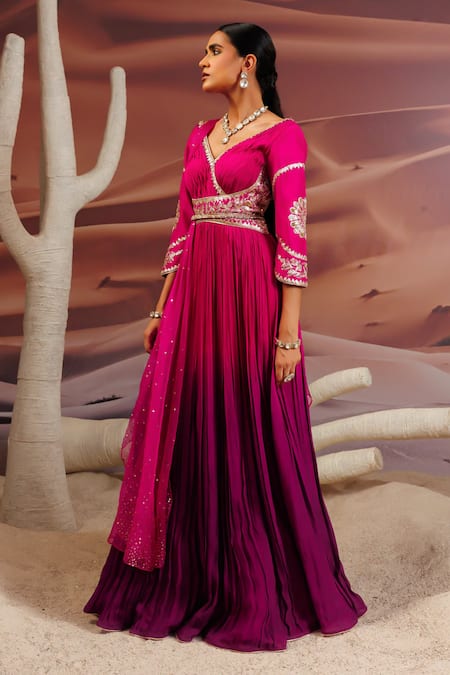 Adi By Aditya Khandelwl Pleat Embroidered Choli Yoke Anarkali Set 