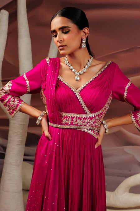 Adi By Aditya Khandelwl Pink Georgette, Organza, Silk Sequins, Pleat Embroidered Choli Yoke Anarkali Set Online at Aza Fashions Adi By Aditya Khandelwl_Pink Georgette, Organza, Silk Sequins, Pleat Embroidered Choli Yoke Anarkali Set _Online_at_Aza_Fashions