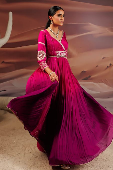 Shop Adi By Aditya Khandelwl Pink Georgette, Organza, Silk Sequins, Pleat Embroidered Choli Yoke Anarkali Set Online at Aza Fashions Shop_Adi By Aditya Khandelwl_Pink Georgette, Organza, Silk Sequins, Pleat Embroidered Choli Yoke Anarkali Set _Online_at_Aza_Fashions