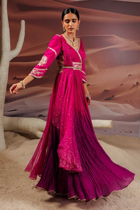Adi By Aditya Khandelwl Pink Georgette, Organza, Silk Sequins, Pleat Embroidered Choli Yoke Anarkali Set at Aza Fashions Adi By Aditya Khandelwl_Pink Georgette, Organza, Silk Sequins, Pleat Embroidered Choli Yoke Anarkali Set _at_Aza_Fashions
