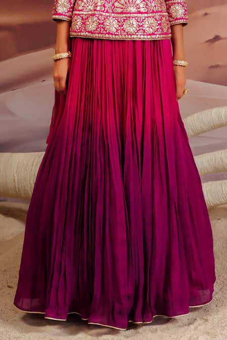 Shop_Adi By Aditya Khandelwl_Pink Silk, Georgette, Organza Beads, Gota Patti, Ombre Embroidered Lehenga Set _Online_at_Aza_Fashions
