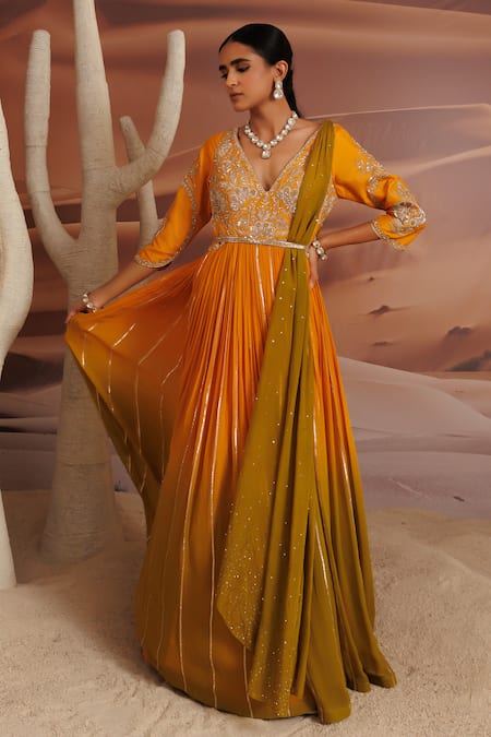 Adi By Aditya Khandelwl Embroidered Anarkali Set With Waist Belt 