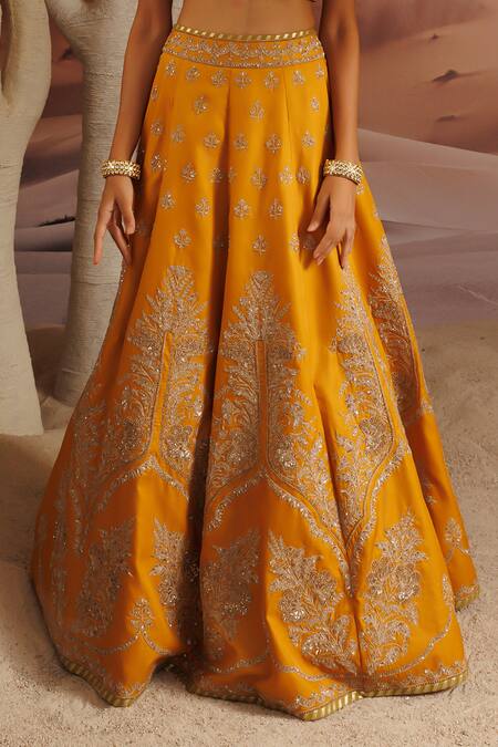 Shop_Adi By Aditya Khandelwl_Yellow Silk, Georgette, Organza Sequins, Embroidered Lehenga Set With Waist Belt 
