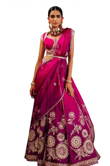 Adi By Aditya Khandelwl Purple Silk, Georgette, Organza Beads, Gota Patti, Zari, Floral Lehenga Set Online at Aza Fashions Adi By Aditya Khandelwl_Purple Silk, Georgette, Organza Beads, Gota Patti, Zari, Floral Lehenga Set _Online_at_Aza_Fashions