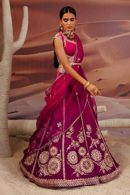 Buy Adi By Aditya Khandelwl Purple Silk, Georgette, Organza Beads, Gota Patti, Zari, Floral Lehenga Set Online at Aza Fashions Buy_Adi By Aditya Khandelwl_Purple Silk, Georgette, Organza Beads, Gota Patti, Zari, Floral Lehenga Set _Online_at_Aza_Fashions