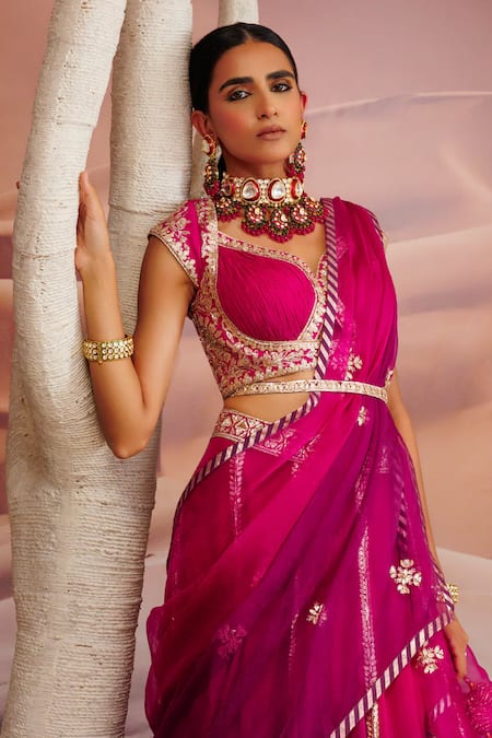 Adi By Aditya Khandelwl Purple Silk, Georgette, Organza Beads, Gota Patti, Zari, Floral Lehenga Set at Aza Fashions Adi By Aditya Khandelwl_Purple Silk, Georgette, Organza Beads, Gota Patti, Zari, Floral Lehenga Set _at_Aza_Fashions