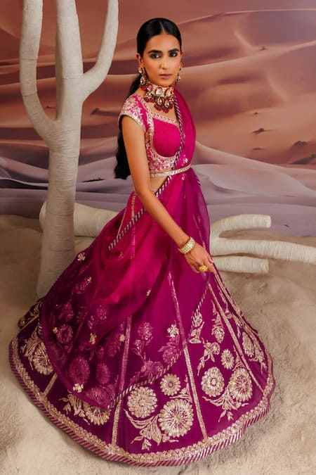 Buy Adi By Aditya Khandelwl Purple Silk, Georgette, Organza Beads, Gota Patti, Zari, Floral Lehenga Set Buy_Adi By Aditya Khandelwl_Purple Silk, Georgette, Organza Beads, Gota Patti, Zari, Floral Lehenga Set