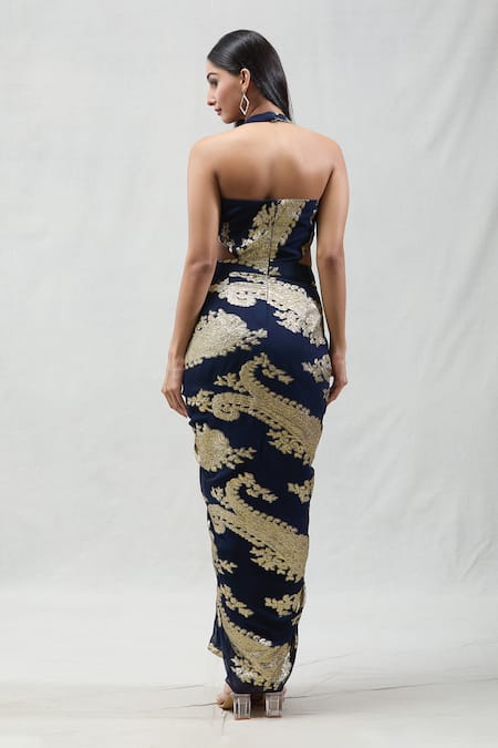 Naintara Bajaj Draped Crystal Embellised Neckline Dress 