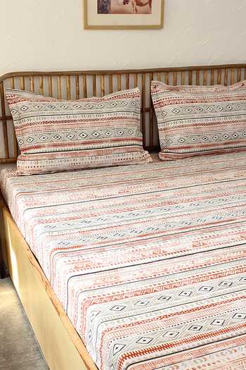 Shop House This Grey 100% Cotton Printed Meghwal King Bedsheet Set at Aza Fashions Shop_House This_Grey 100% Cotton Printed Meghwal King Bedsheet Set_at_Aza_Fashions