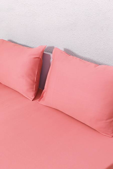 House This_Pink 100% Cotton Solid Shell King Bedsheet Set_Online_at_Aza_Fashions